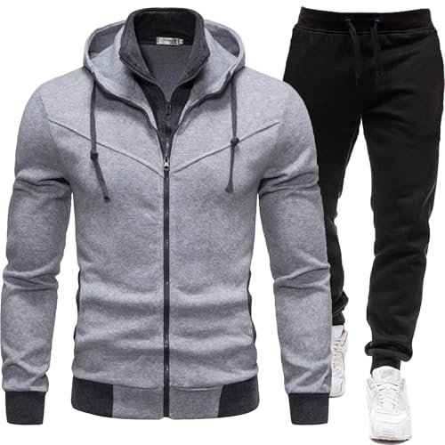 2024 Herren Casual Trainingsanzug Set Langarm Full Zip Laufen Jogging Athletisch Sweat Suits Sweatshirt Herren Set (Grey, XXXL)