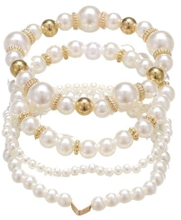 GlamRays Chunky Geschmierte Perlen stapelbare Dehnarmbänder Set Beaded Ball Einstellbare Multilayered elastische Armreifen für Frauen Hochzeitsschmuck