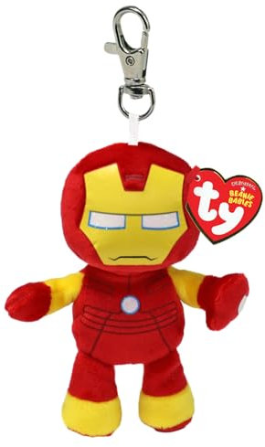 Ty Clips - Marvel Collection Age 3+, Iron Man Plush Key Ring, All Your Favorite Heroes to Carry with You, Gift Idea for Young and Old - 10 cm - T34007