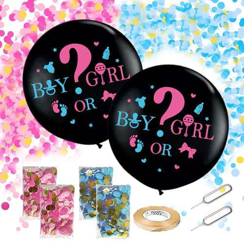 Runyuzi Gender Reveal Ballon Set - 2 Stück Gender Reveal Party Deko, 36 Zoll Großer Boy or Girl Ballon, Rosa Blau Konfetti, geschlechtsverkündung baby für Baby Shower