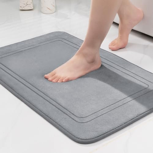 chakme Tapis de Bain en Mousse à mémoire de Forme - Tapis Salle de Bain Absorbant - Tapis de Bain Antidérapant - pour Salle de Bain et Salon - 50 x 80 cm - Gris