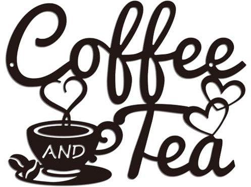WADORN Metal Coffee Tea Sign Decor Wall Art Decor, Vintage Cafe Metal Wall Art Hanging Decor Signs for Home Coffee Tea Word Wall Sculpture Statues Decor for Coffee Shop, 9.13x11.81 Inch, Coffee