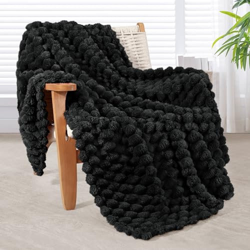 Whale Flotilla Kuscheldecke Flauschige Decke mit 3D-Jacquard-Muster, Exquisite und Warme Wohndecke Sofadecke für Ganzjahreszeiten, 130x150 cm, Schwarz