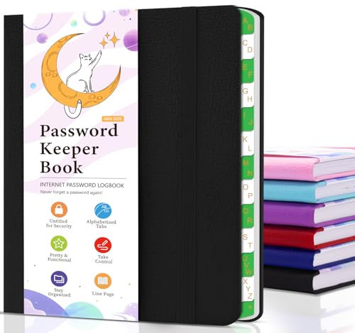 Livre de Mots de Passe avec Onglets Alphabétiques, Petit Livre de Mots de Passe 11,5 x 15,5 CM, Carnet de Mots de Passe pour Conserver les Détails de Votre Compte pour la Maison et le Bureau - Noir