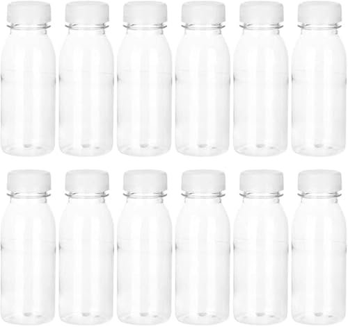 Niltracy 12 botellas de leche vacías de 200 ml, botellas de jugo, botellas de agua de plástico, botellas de plástico para bebidas, botellas transparentes para batidos para llenar