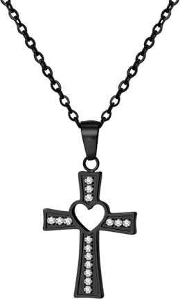 Aroncent Damen Halskette Kruez Anhänger: Gold Silber Schwarz Edelstahl Kette Christliches mit Zirkonia Halsschmuck
