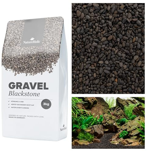 NatureHolic Naturkies Blackstone River | Schwarzer Aquarium Kies | Natürlicher Flusskies für Aquarien mit feiner Körnung 2-5 mm | Perfekt für Naturaquarien, Bodengrund & Deko | 3kg