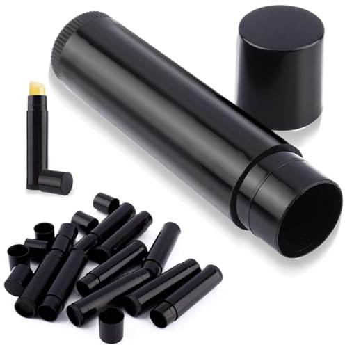 25 Stück Lippenstift Tubes, Lippenstifthülsen Leer,Wiederverwendbar Kunststoff Leer Lippenpflegestift Nachfüllbar,mit Kappe,für DIY Hausgemachte Lippenbalsams (Schwarz, 5g)