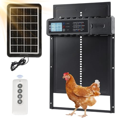 Puerta Gallinero Automatica Grande con Pantalla LCD, Puerta para Mascotas con Sensor Solar, Puerta Automática para Gallinero con Múltiples Modos de Control, Puerta Gallinero Alimentada por Solar