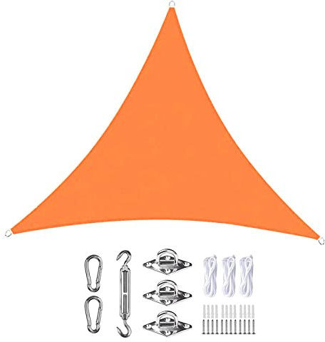 Waterproof 5.6x5.6x5.6m Sun Shade Sail Triangle with 98% UV Block Orange Triangle Canopy for Outdoor Patio Lawn Pergola and Decking Includes Fixing Kit