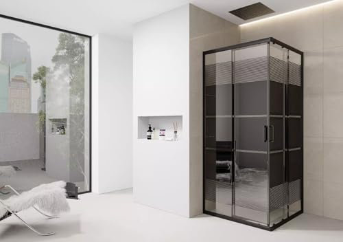 Corner Shower Enclosure Black Print Walk in Cubicle Sliding Door Entry Shower Tray and Riser Kit Options (700mm x 700mm Shower Enclosure)