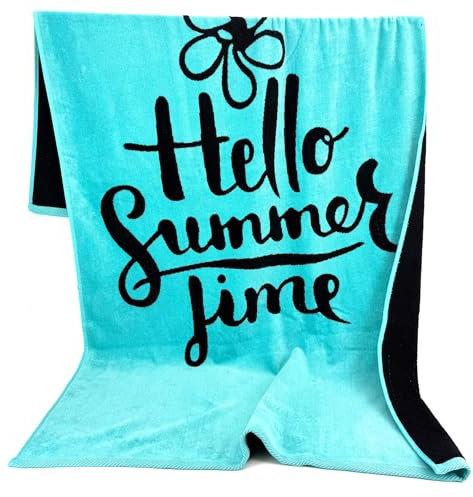 heimtexland ® Strandtuch Soft Velours Badetuch Sommer Handtuch 90 x 160 cm Duschtuch saugstark Frottier 100% Baumwolle Oeko-TEX Typ907 Hello türkis - 1 Stück