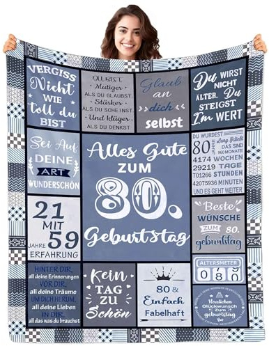 ZUCZUG Decke 80. Geburtstag Frauen Männer | Personalisierte 80. Geburtstags Geschenk Decke, 80 Geburtstag Deko Blau 150X200