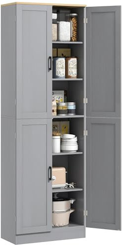 HOMCOM Alacena de Cocina Armario de Cocina Mueble Auxiliar con Puertas y Estantes Ajustables Antivuelco para Comedor Salón 60x30x171 cm Gris