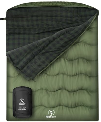 FORINBUY 0 Degree Flannel Double Sleeping Bag for Adults, Couples or Family - Winter Queen Size Waterproof & Warm 2-Person Sleeping Bag for Cold Weather Camping, RV Travel