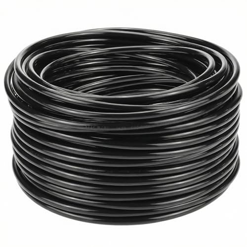 QWORK® 25m Druckluft-schlauch, Innen ⌀ 6mm PU Pneumatikschlauch Schwarz, Industrieller Schlauch
