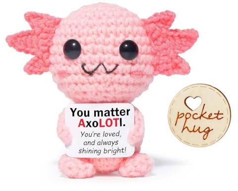 Ben & Bel You Matter Axolotl Gift with Wooden Pocket Hug Mail Box, Handmade Crochet Axolotl Keepsake, Positive Encouragement Gift for Friends, Family and Colleagues, Birthday, Graduation