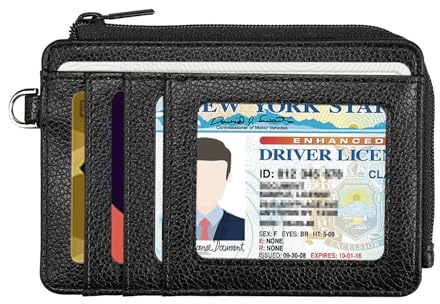Teskyer Kartenetui Herren, RFID-Schutz, Slim Wallet mit Münzfach, Karten Portemonnaie, Minimalistischer, mit Reißverschluss, Fasst bis zu 8 Karten, Schwarz