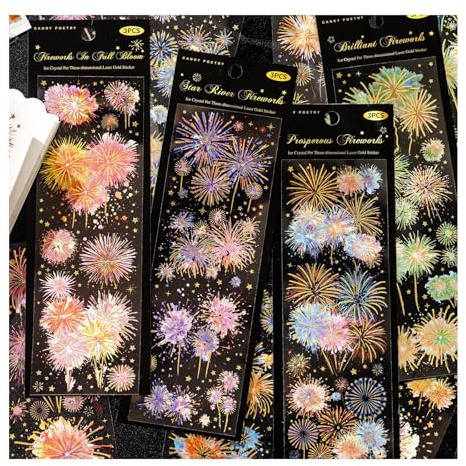 12 Blätter Scrapbook Stickers, Scrapbook Papier Vintage Feuerwerk, Weihnachten DIY Aufkleber für Karte Machen, Bullet Journal Zubehör Motivationsaufkleber für DIY Journaling Scrapbook