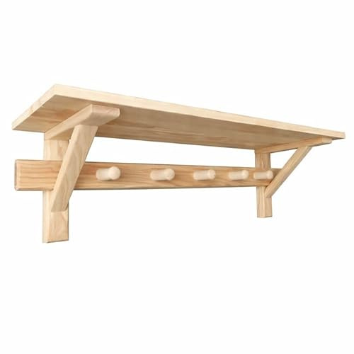 Sauna Wandregal aus Holz 75 cm mit 5 Haken – Badregal mit Ablage für Sauna, Bad & Banja