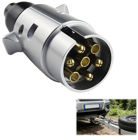 BosuLai Enchufe de Remolque 7 Pines Metal 12V | Conector Enchufe de Remolque 7 Polos Macho Aluminio, Impermeable Enchufe para Autocaravana Coche RV Remolque, Adaptador AHK