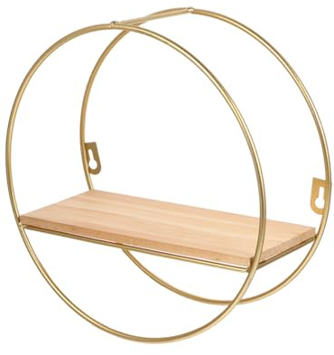 MINAOLULUS Nordic Style Round Shape Floating Wall Shelf Geometric Wall Mounted Storage Rack Easy Installation Gold 9.84 X 9.84 X 3.94 Inches