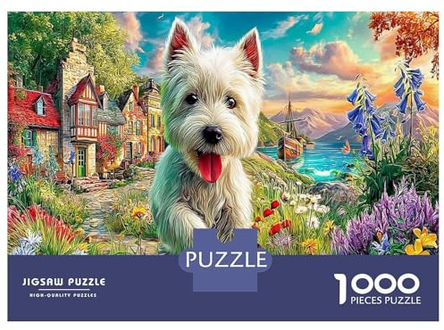 Westie im Dorf 1000 Stück DIY Puzzle Westküste Logik-Skill-Puzzle Für Partypuzzle-Spiel, Puzzle-Liebhaber 38x26cm/1000pcs
