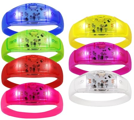 Light Up Bracelets - 7 Pieces Voice-Activated Glow Accessories | LED Light-Up Bracelets for Children, Boys, Girls for Home, Indoor, Outdoor Activities, Camping, School, Parties, Birthday, Fun Events