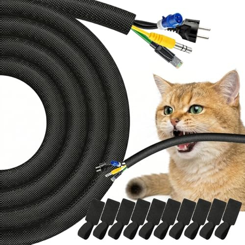 TEOZBLU 3 Metri Guaina per Cavi (Intrecciata, 9,5mm) | Protezione contro il Morso Cani & Gatti | Nero