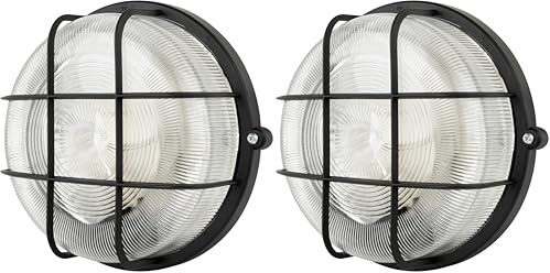 REV Feuchtraumleuchte LED - Feuchtraumlampe rund, IP44, 7W, 600lm, 3000K, ideal als Wand- oder Deckenlampe - Werkstattlampe, Kellerlampe, schwarz (Packung mit 2)