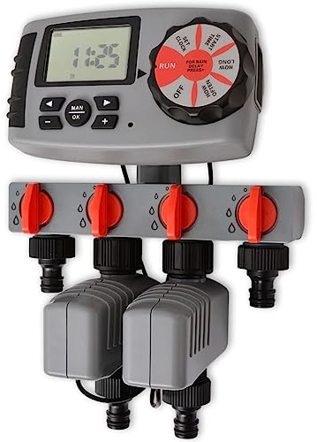 Lumanois Temporizador de riego automático con 4 Estaciones 3 V, Casa y jardín Jardín Sistemas de riego Sistemas de aspersores Controles de aspersión, Negro, 1.09kg