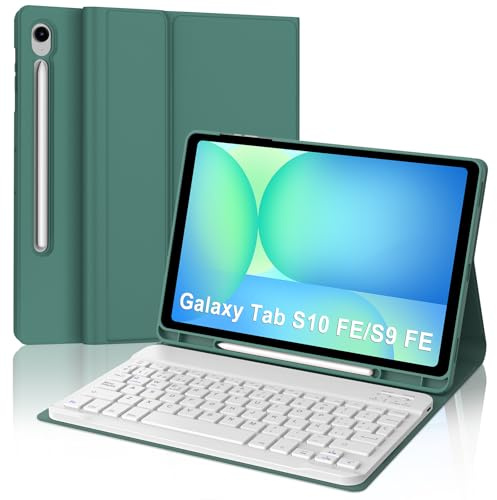 FOGARI Teclado para Samsung Tab S10 FE 10.9 2025/S9 FE 10.9 2023 | Funda con Español Ñ Teclado Magnético Desmontable Bluetooth para Samsung Galaxy Tab S10 FE/S9 FE 10.9, Verde Oscuro