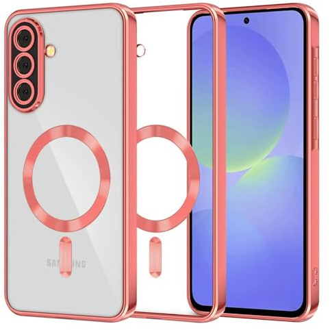 Techsuit für Samsung Galaxy A36 5G A56 5G Hülle mit Kristallklar Design, Magnetring Kompatibel, Erhöhte Kanten, Kabelloses Laden Kompatibel, Staubschutz, Luxury Crystal Magnetic Series, TPU, Rot