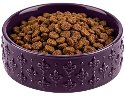 Dog Bowl，Ceramic Dog Bowls, 3 Cups 30.4OZ for Medium Dogs and Puppies，Non-Slip Weighted Pet Bowl, Can be Used as Food Bowl or Water Bowl with Lily Flower Pattern (Purple Lily)
