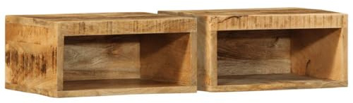 Ziaphsol Lot de 2 armoires TV murales murales en bois massif de manguier brut, 40 x 30 x 19 cm, avec rabat et compartiment pour accessoires TV, espace de rangement et montage mural dans le salon