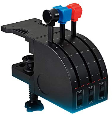 Logitech G Saitek Pro Flight Throttle Quadrant Palancas de Eje de Cuandrante de Aceleración para Simulación de Vuelo, Pantalla LCD, 3 Conmutadores Bidireccionales, Soporte Ajustable, USB, PC - Negro