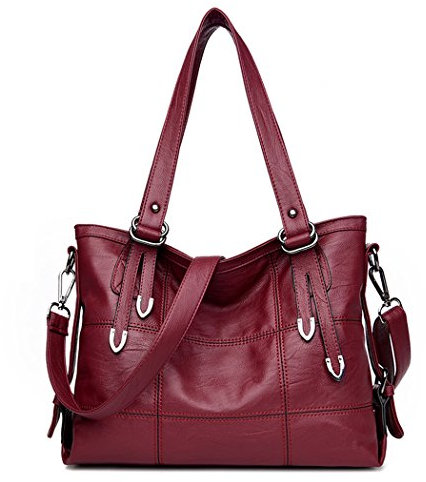 DEERWORD Damen Taschen Handtasche Frauen Elegant Tasche Henkeltasche Vintage PU-Leder 5369 1-teilig set Weinrot