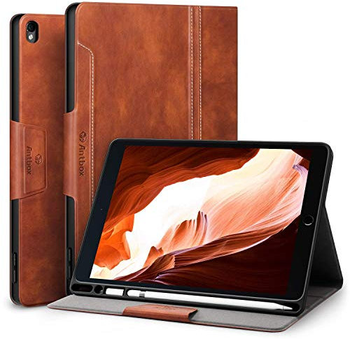 Antbox Case for iPad Pro 10.5 2017 / iPad Air 3 2019 with Built-in Pencil Holder Auto Sleep/Wake Function PU Leather Smart Cover 10.5 Inch (Brown)