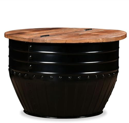 vidaXL Table Basse Table d'Appoint Table de Canapé Salon Meuble de Salle de Séjour Maison Intérieur Bois de Récupération Massif Forme de Baril Noir