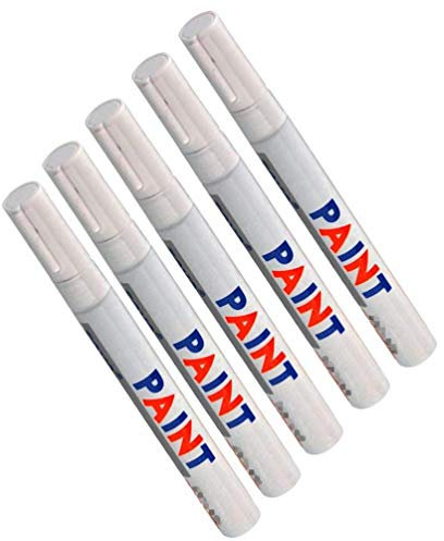 Longzhuo 5 pezzi, colore bianco, pennarello per pneumatici, per auto, impermeabile, per moto, pedali, pneumatici
