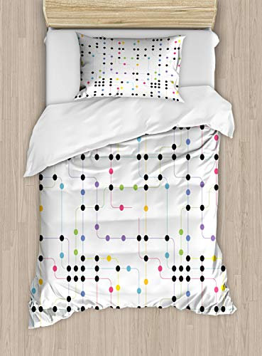 ABAKUHAUS Bunt Bettbezug Set für Einzelbetten, City Metro Scheme, Milbensicher Allergiker geeignet mit Kissenbezug, 130 x 200 cm - 70 x 50 cm, Mehrfarbig