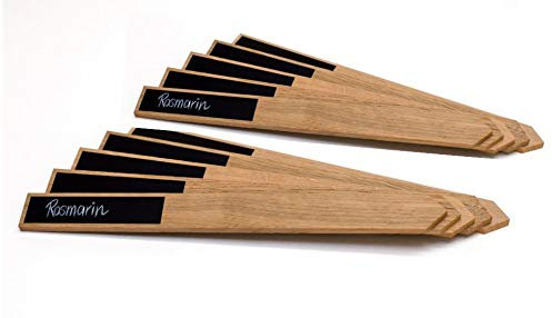klotzaufklotz Herb Sign, 10 Wooden Herb Stakes (Oak) for Labelling, Plant Stake Set Large (22 cm), Handmade from Solid Real Wood with Blackboard Film for Garden, Bed, Raised Bed