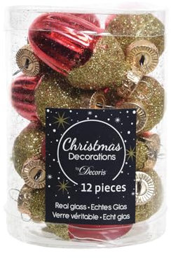 Christbaumschmuck Eicheln Glas 4cm x 12 Stück Weihnachtskugeln weihnachtsrot/hellgold