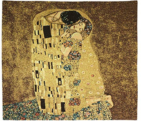 Belgian Tapestries gewebter Wandbehang Gobelin Der Kuss nach Gustav Klimt 70 x 65 cm