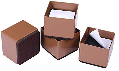 Ezprotekt Bed Risers Heavy Duty Furniture Risers for Sofa Table Couch Lift Height of 1.2 Inches, Bottom Pad Protect Floors, Solid Steel Offer Strong Support, Set of 4 (Brown, Square)