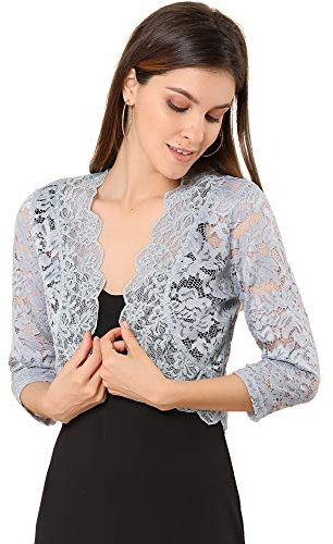Allegra K Women's Lace Sheer Shrug Elegant 3/4 Sleeve Bolero Floral Shrug Gray 12