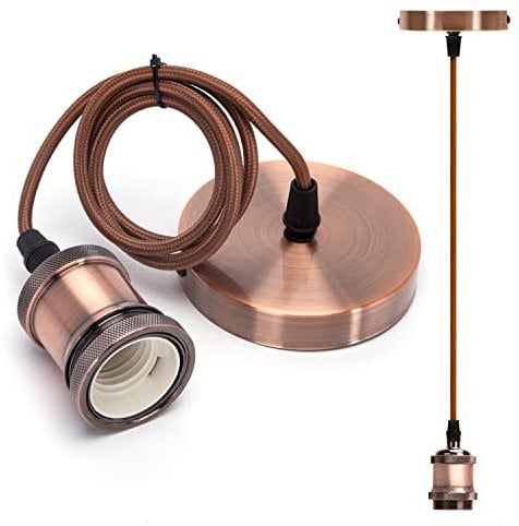 Aigostar Metall E27 Vintage Lampenfassung,E27 Retro Lampenaufhängung mit Kabel,Vintage Pendelleuchte mit Deckenhalterung,1m Kabel,Rotbronze