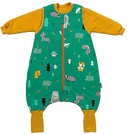 schlummersack Baby Schlafsack mit Füßen Bio Baumwolle Winter 3.5 Tog 70 cm Waldtiere | Schlafsack mit Beinen und verlängerten Bündchen für Körpergröße von 70-80cm | Winterschlafsack Baby mit Ärmel