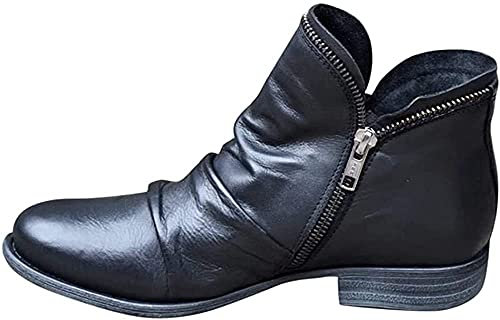 Tophoopp Stivaletti da donna, stivali da donna, con tacco basso, stivaletti Chelsea con cerniera, leggeri e comodi, Nero , 37 EU