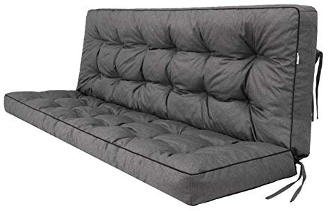 Bjird Bankauflage für Gartenbank, Polsterauflage für Hollywoodschaukel, Gartenschaukelkissen, Sitzkissen und Rückenkissen, gesteppt, inkl. 2 Seitenkissen, 150 x 49 x 56 cm - anthrazit